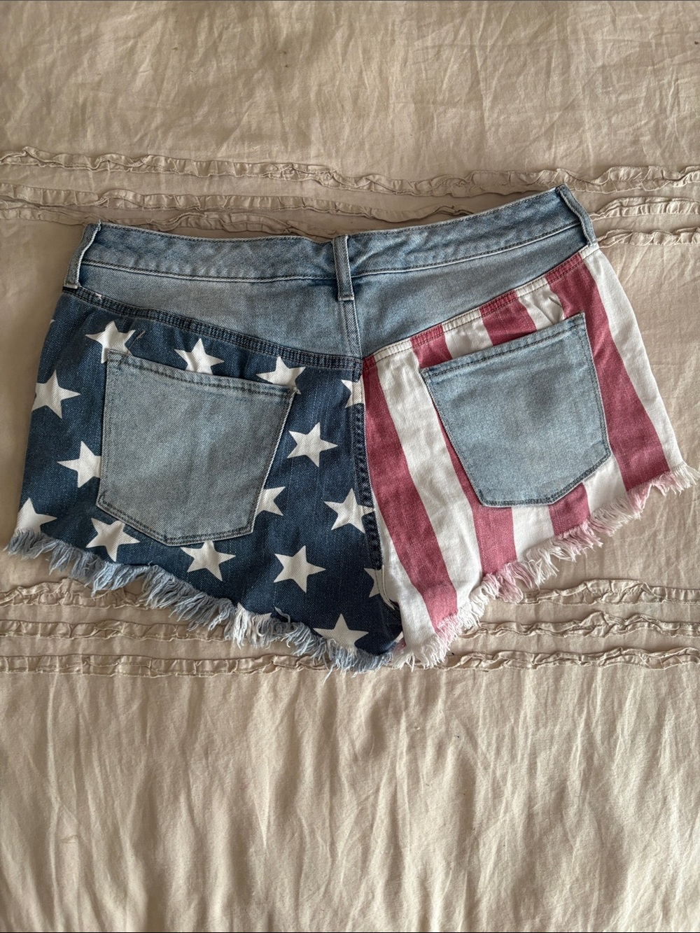 American Stars & Stripes Denim Cutoff Shorts - Blue, Red & White